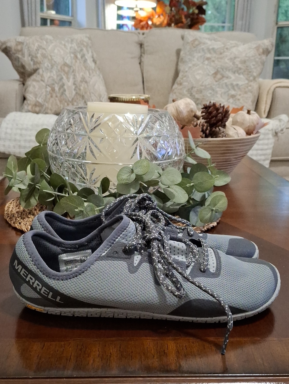 Merrell Women's Vapor Glove 5 Gray Mesh Lace-Up Athletic Shoes Size 9 Barefoot